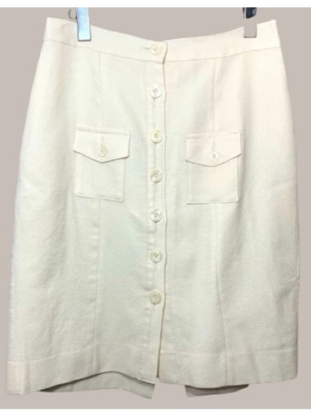 Cin Cream Button Front Skirt Woven Sz 30 Feminine Minimalist Closet Staple